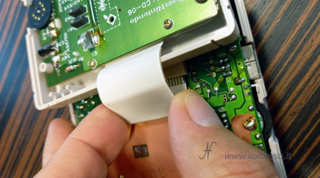 Disconnecting the ribbon cable from the connector on the CPU board: recommended but optional. Key Step to Repair Game Boy Monitor Vertical Lines Safely.