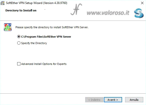 Installare SoftEther VPN Server Setup Wizard, directory to install, Creare un server VPN e collegarsi alla LAN di casa, guida installazione, tutorial passo passo per installare SoftEther