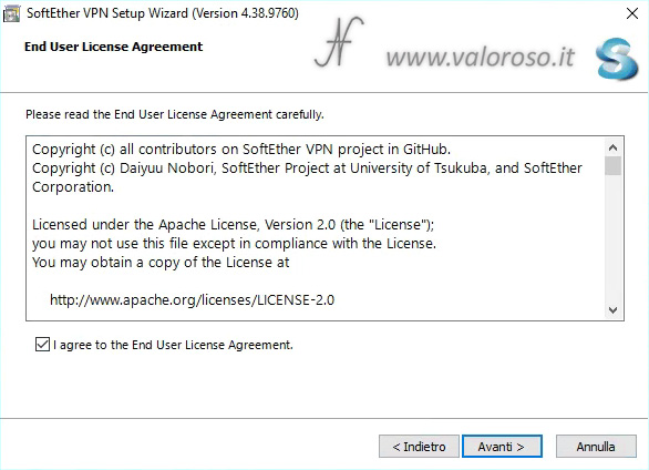 Come installare SoftEther VPN Server Setup Wizard, end user agreement