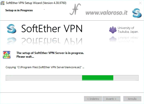 Installare SoftEther VPN Server Setup Wizard, installazione setup in progress, guida installazione, tutorial passo passo per installare SoftEther