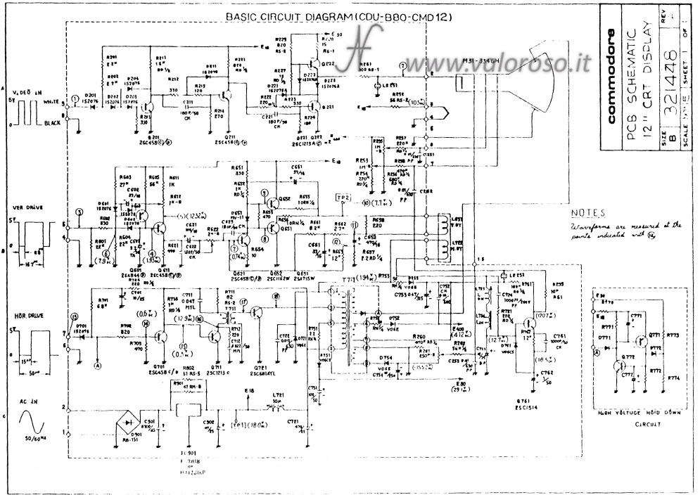 Wiring diagram CRT monitor Commodore PET CBM 8032 CBM8032 PCB 321448