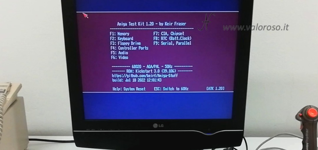 Schermata di avvio di AmigaTestKit v 1.20, [ATK 1.20] by Keir Fraser, github, provare l'Amiga, Amiga Test Kit
