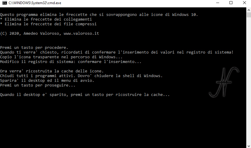 Programma, batch, script automatico per rimuovere le frecce blu (compressione), freccia collegamento dalle icone del desktop di Windows 10