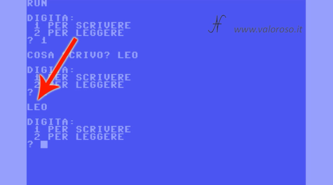 Scrivere e leggere un file in Basic, Commodore, QB64, PC-BASIC, GwBasic, corso programmazione Basic programma di esempio