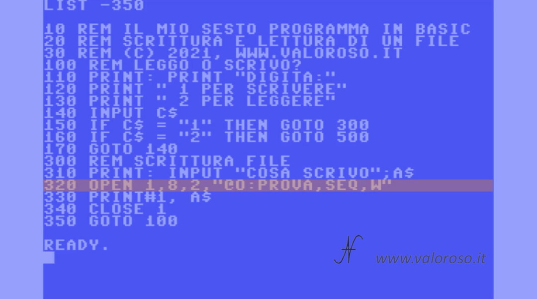 Scrivere un file in Basic, Commodore 64 Vic20 16 128 PET, OPEN file sequenziale in scrittura SEQ, C64, C128, C16