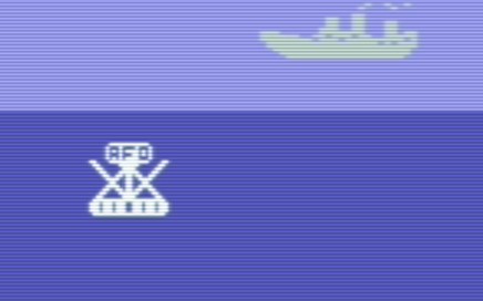 SeaWolf videogame for Commodore 64 C64, screenshot gameplay, boat ship