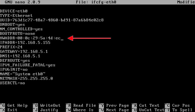 ETH0 MAC address changed after server restore, nano ifcfg-eth0