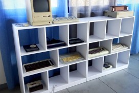 Vintage computer shelves. Displays in the office, shelves.