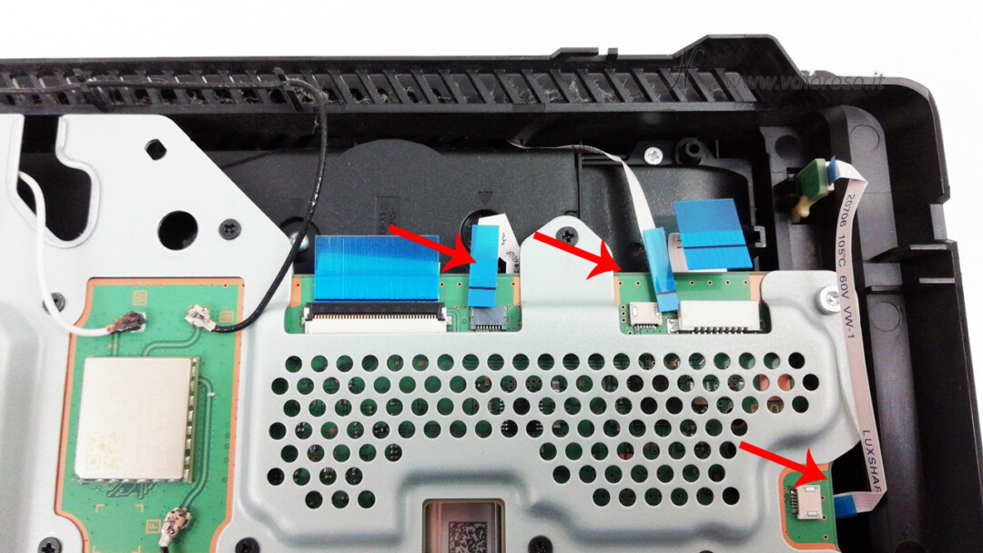 Disassemble Sony PlayStation 4 Pro, PS4 Pro, Play Station, Playstation4, disconnect cables from the motherboard