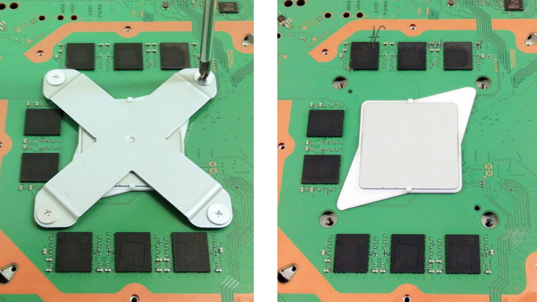 Sony PlayStation 4 Pro, PS4 Pro, Play Station, Playstation4, disassemble support clamp lower processor X, RAM GDDR5