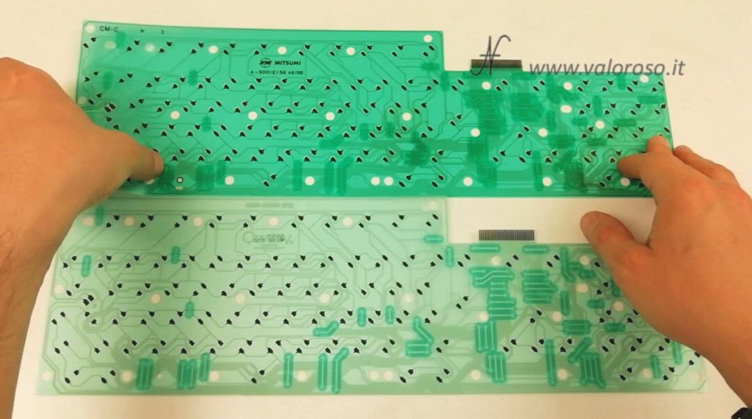 Replacement membrane keyboard Commodore Amiga 500 A500, new membrane comparison and Mitsumi, A-500 (E) 56 A619B