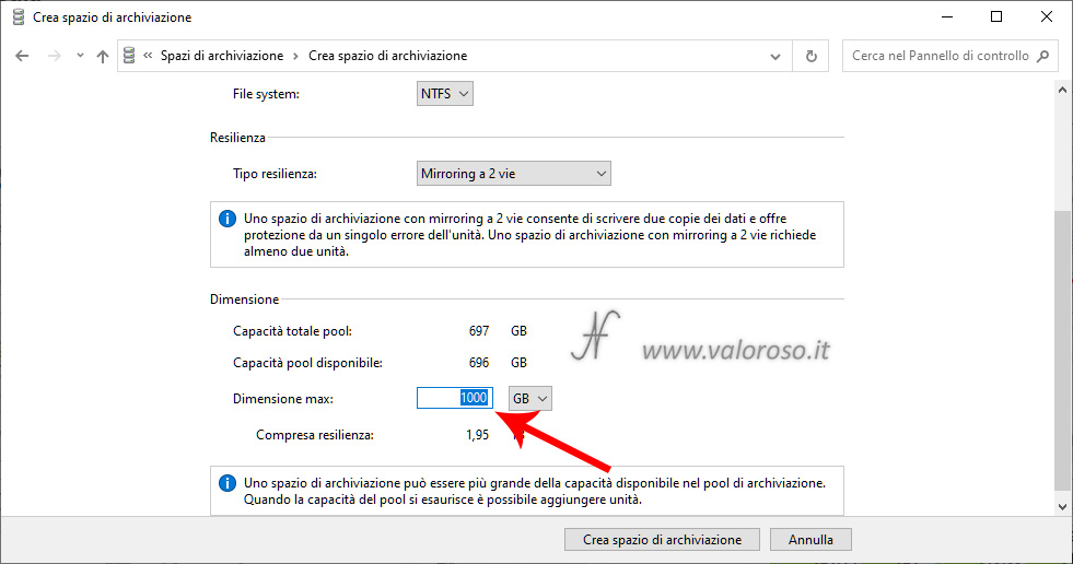 Windows 10 Storage Spaces, creating mirroring drives with capacity exceeding the pool's hard drives