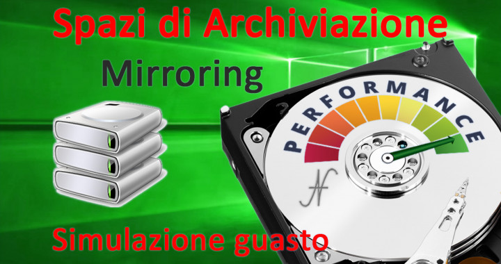 Spazi di Archiviazione, Windows 10, mirroring, performance, simulazione guasto hard disk, rottura ssd