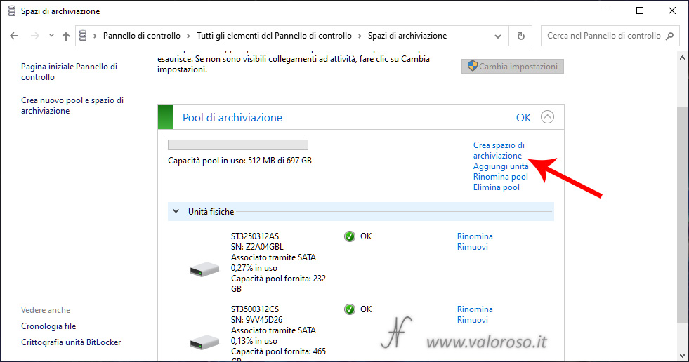 Spazi di Archiviazione, due unità mirroring nello stesso pool di archiviazione, Windows 10