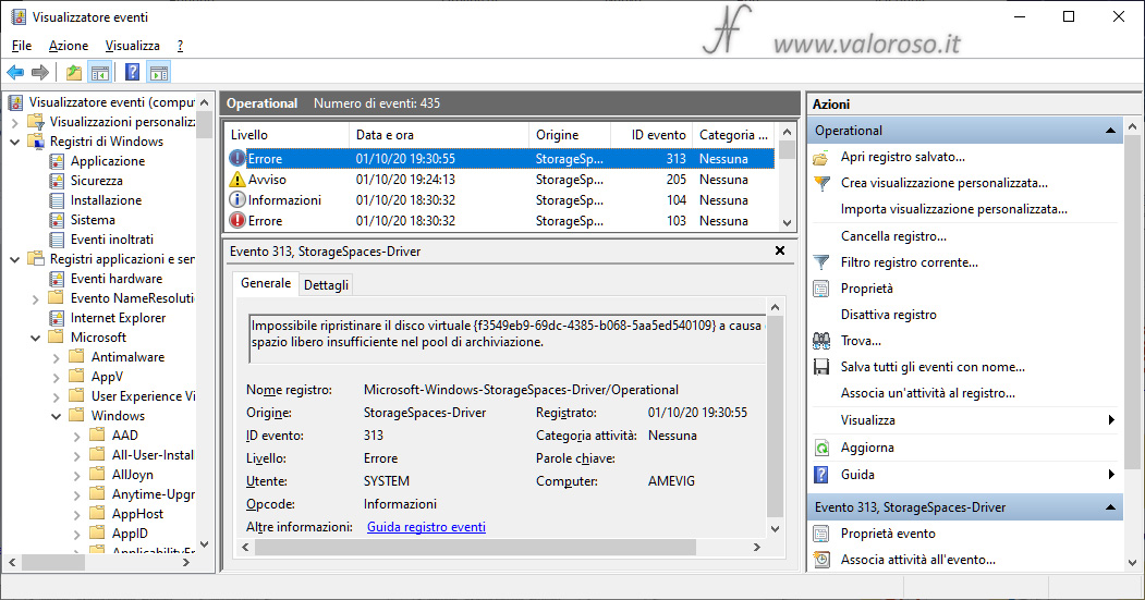 Storage Spaces, mirroring, error 313 event viewer Windows 10, storagespaces-driver, application and service logs, microsoft, windows