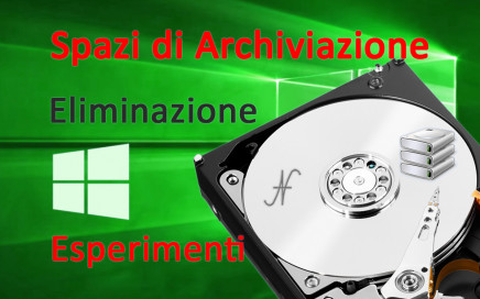 Spazi di Archiviazione, rimozione eliminazione pool, due unità virtuali mirroring, unità virtuali con capacità superiore al pool