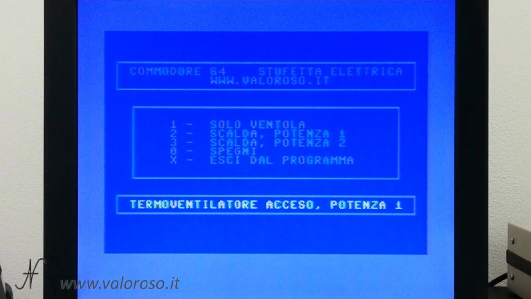 Stufetta elettrica termoventilatore user port Commodore 64 programma basic controllo gestione