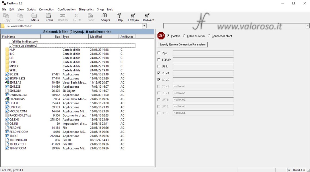 Trasferire file vecchi computer, FastLynx 3.3, connessione seriale COM, COM1, COM2, Inactive