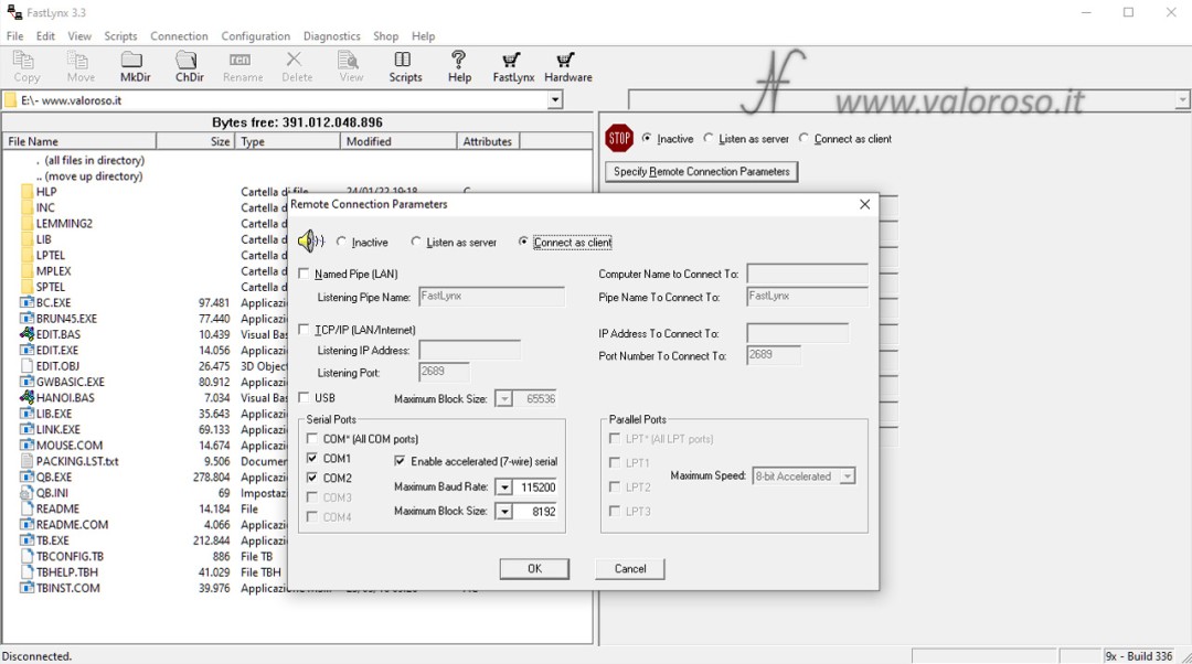 Transfer files from old computers, FastLynx 3.3, remote connection parameters