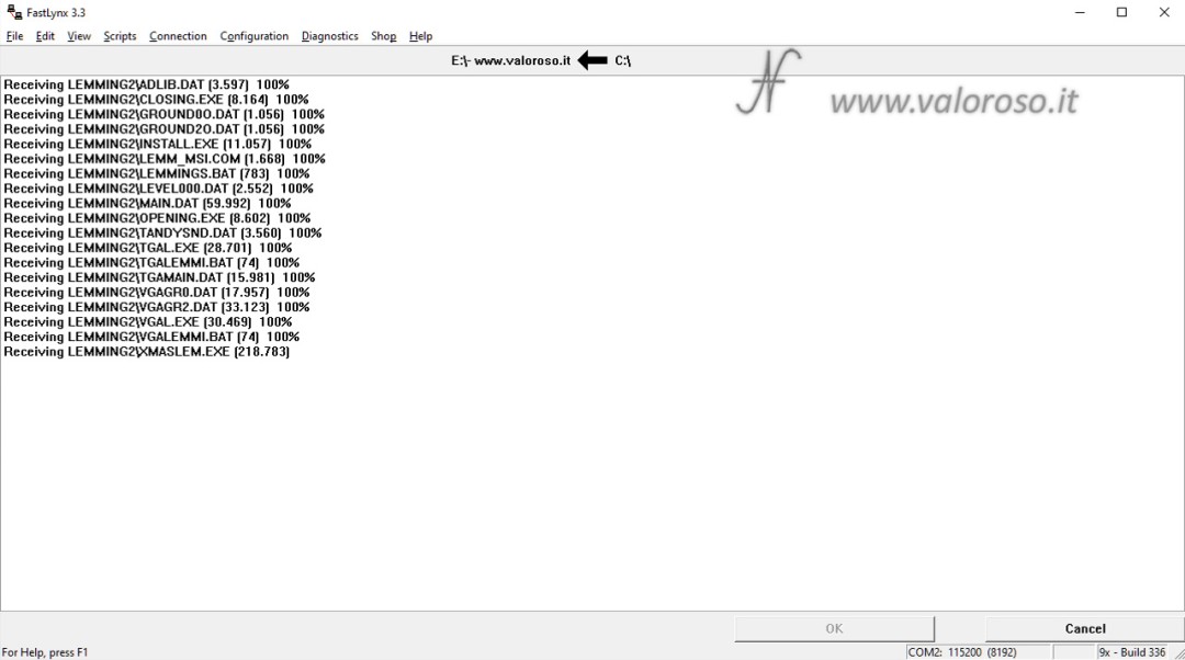 Trasferire file vecchi computer, FastLynx 3.3, trasferimento dei file in corso, copia client