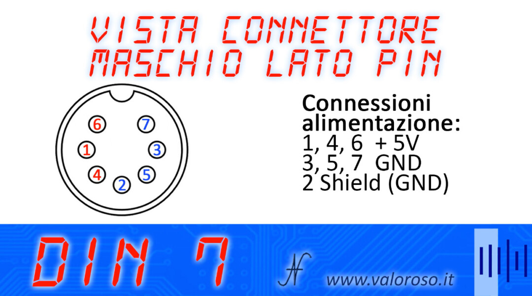 Trasformatore alimentatore Atari 800XL 5V pinout piedinatura contatti connettore DIN 7 poli, +5V GND shield