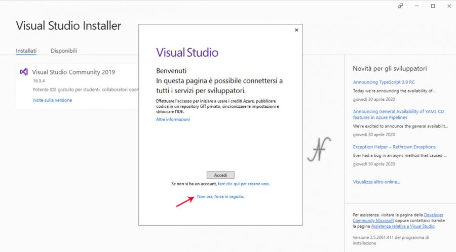 VB.NET, Visual Studio 2019, installazione, connettersi servizi sviluppatori, imparare a programmare, installare