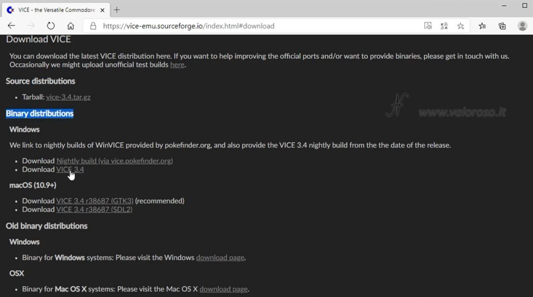 VICE emulatore per Commodore 8 bit, scaricare gratis dal sito ufficiale, SourceForge, Binary distributions