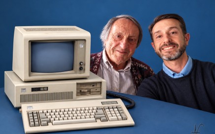 Amedeo Valoroso of ValorosoIT with Franco Sassaro and IBM Personal Computer AT 5170 complete with IBM 5151 monitor and IBM Model F keyboard, protagonist of the donation of vintage computers