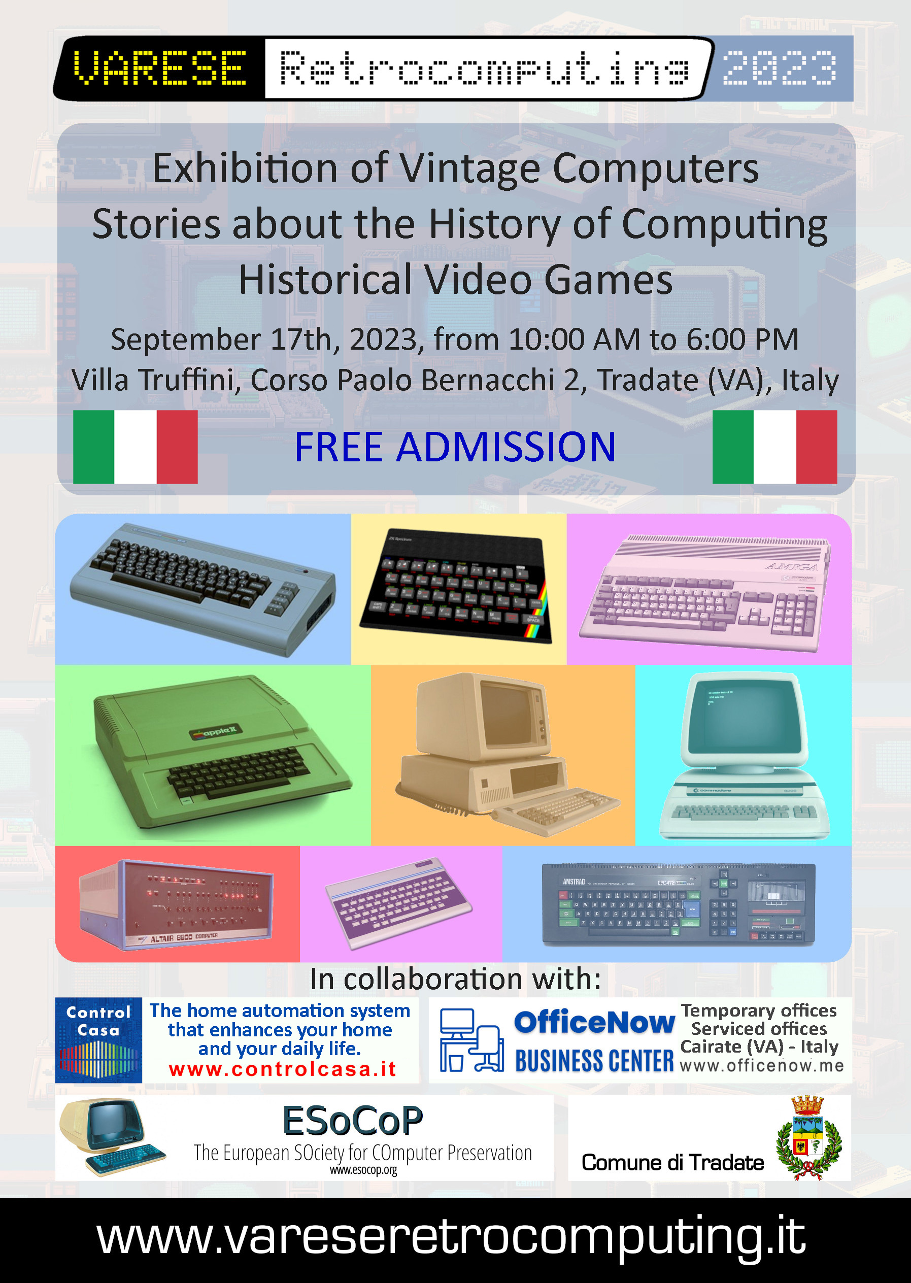 Varese Retrocomputing 2023, mostra computer vintage, Tradate, Villa Truffini, Varese, Malpensa. Esposizione computer d'epoca, storia dell'informatica, videogiochi storici.