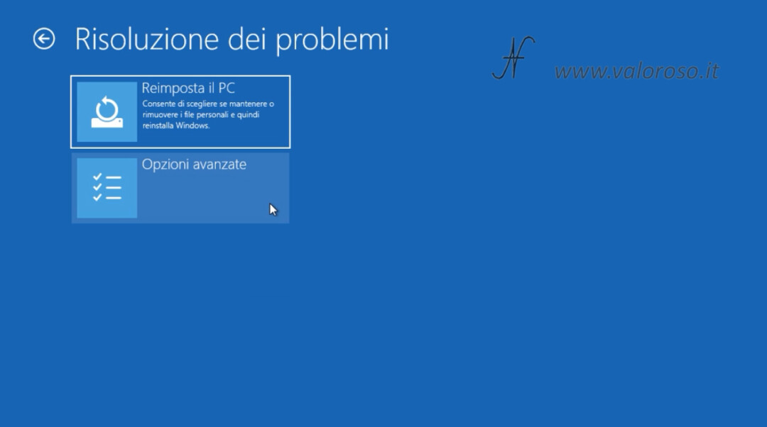 Windows 10 disabilitare controllo imposizione firma driver schermo blu, risoluzione dei problemi opzioni avanzate