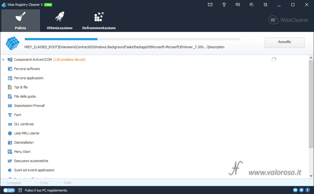 Wise Registry Cleaner, scansione pulizia registro Windows, componenti ActiveX software font DLL MRU, most recently used