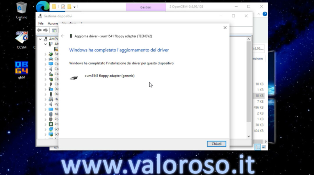 XUM1541 floppy adapter Teensy2 generic driver senza firma installato Windows 10 successo, Windows ha completato l'aggiornamento dei driver